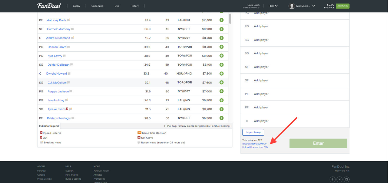 How to upload lineups into FanDuel RotoQL Help Center